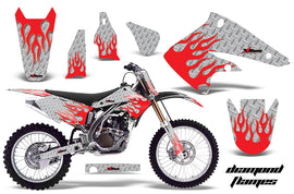 Graphics Kit Decal Sticker Wrap + # Plates For Kawasaki KX250F 2004-2005 DIAMOND FLAMES RED SILVER-atv motorcycle utv parts accessories gear helmets jackets gloves pantsAll Terrain Depot