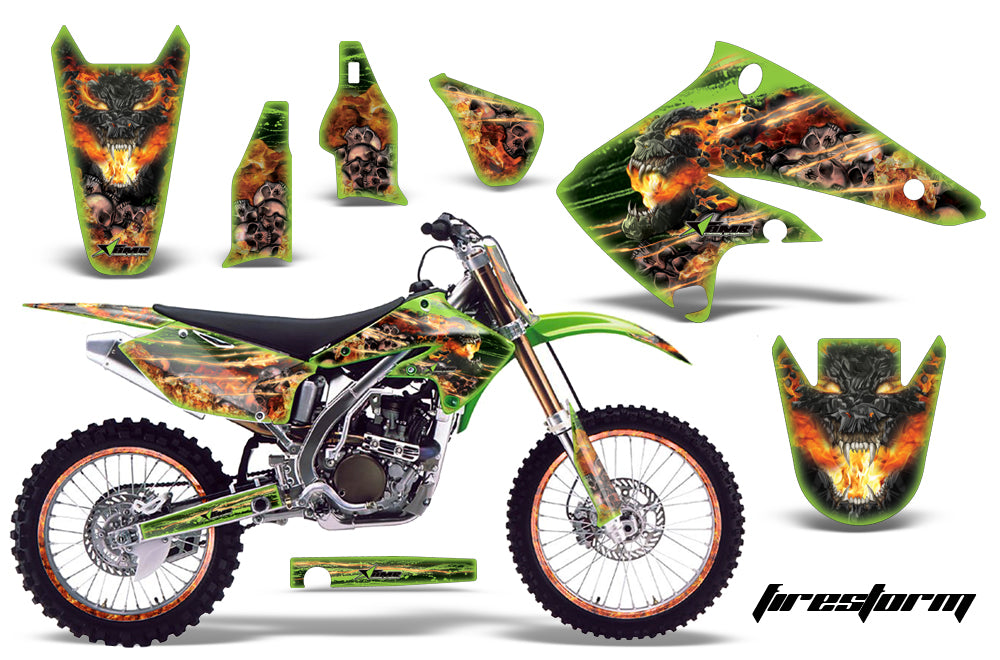 Graphics Kit Decal Sticker Wrap + # Plates For Kawasaki KX250F 2004-2005 FIRESTORM GREEN-atv motorcycle utv parts accessories gear helmets jackets gloves pantsAll Terrain Depot