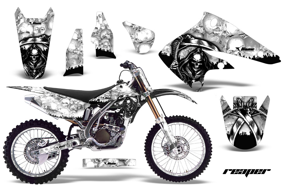 Graphics Kit Decal Sticker Wrap + # Plates For Kawasaki KX250F 2004-2005 REAPER WHITE-atv motorcycle utv parts accessories gear helmets jackets gloves pantsAll Terrain Depot