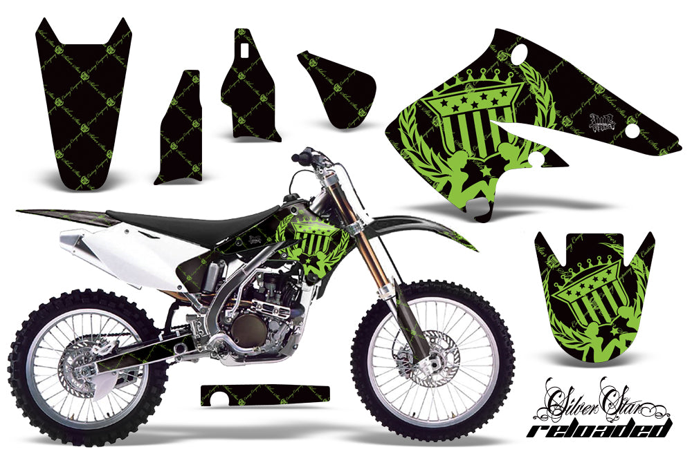 Dirt Bike Graphics Kit Decal Sticker Wrap For Kawasaki KX250F 2004-2005 RELOADED GREEN BLACK-atv motorcycle utv parts accessories gear helmets jackets gloves pantsAll Terrain Depot