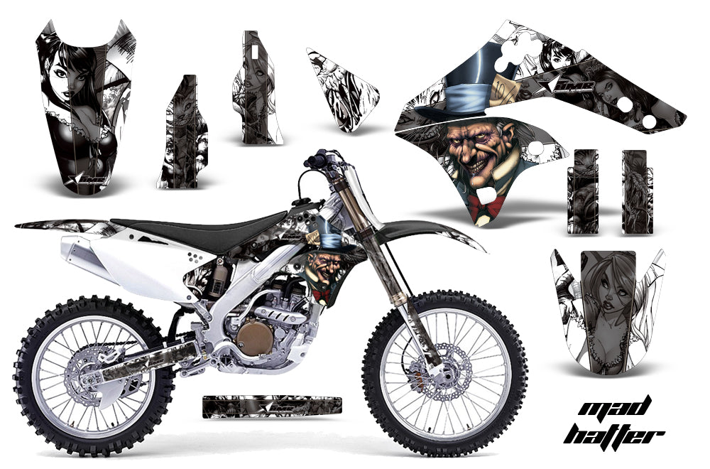 Dirt Bike Graphics Kit MX Decal Wrap For Kawasaki KX250F 2006-2008 HATTER BLACK WHITE-atv motorcycle utv parts accessories gear helmets jackets gloves pantsAll Terrain Depot