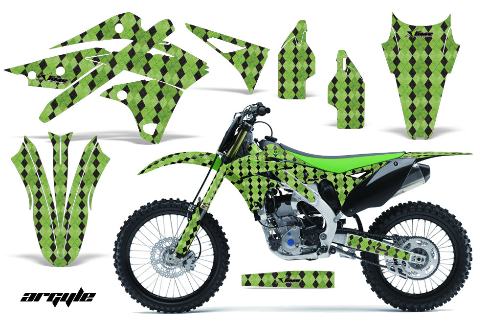 Dirt Bike Graphics Kit Decal Sticker Wrap For Kawasaki KXF250 2013-2016 ARGYLE GREEN-atv motorcycle utv parts accessories gear helmets jackets gloves pantsAll Terrain Depot