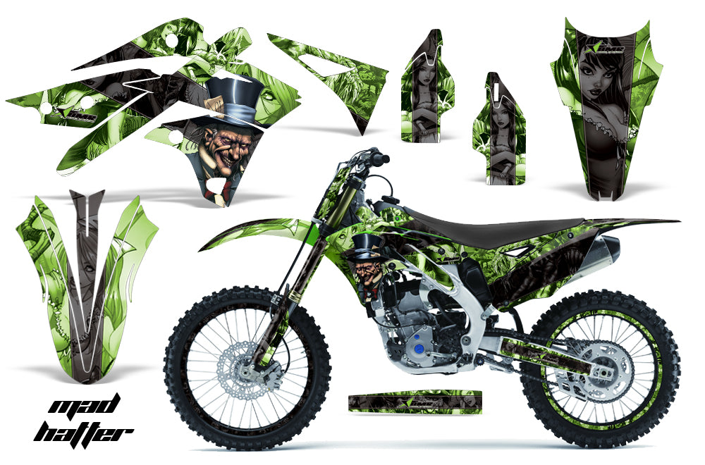 Graphics Kit Decal Sticker Wrap + # Plates For Kawasaki KXF250 2013-2016 HATTER BLACK GREEN-atv motorcycle utv parts accessories gear helmets jackets gloves pantsAll Terrain Depot