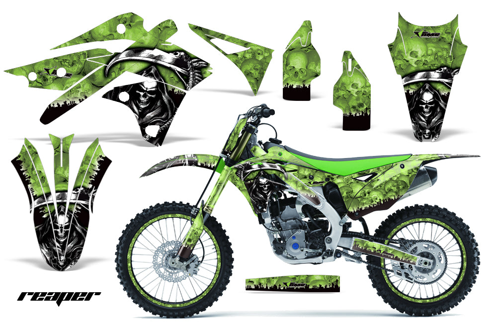 Graphics Kit Decal Sticker Wrap + # Plates For Kawasaki KXF250 2013-2016 REAPER GREEN-atv motorcycle utv parts accessories gear helmets jackets gloves pantsAll Terrain Depot