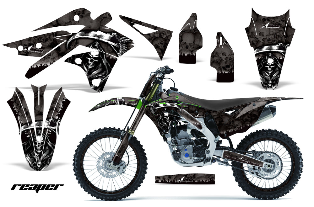 Graphics Kit Decal Sticker Wrap + # Plates For Kawasaki KXF250 2013-2016 REAPER BLACK-atv motorcycle utv parts accessories gear helmets jackets gloves pantsAll Terrain Depot