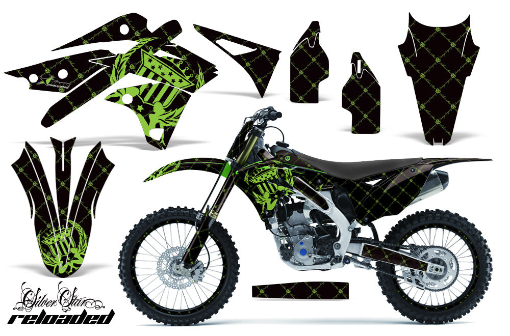 Graphics Kit Decal Sticker Wrap + # Plates For Kawasaki KXF250 2013-2016 RELOADED GREEN BLACK-atv motorcycle utv parts accessories gear helmets jackets gloves pantsAll Terrain Depot
