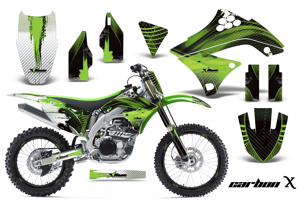 Graphics Kit Decal Sticker Wrap + # Plates For Kawasaki KXF450 2009-2011 CARBONX GREEN-atv motorcycle utv parts accessories gear helmets jackets gloves pantsAll Terrain Depot