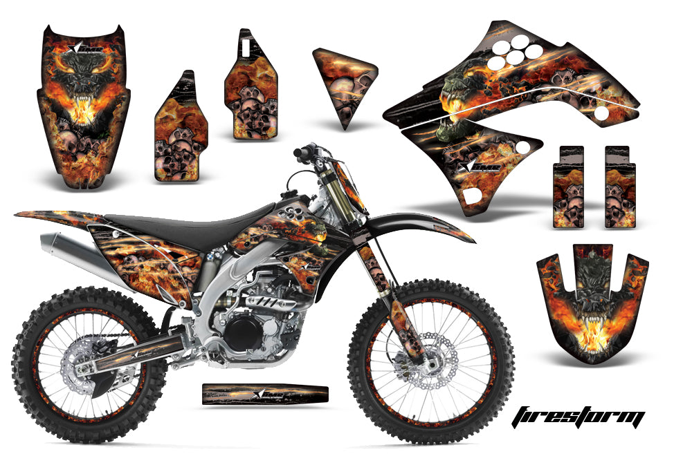 Graphics Kit Decal Sticker Wrap + # Plates For Kawasaki KXF450 2009-2011 FIRESTORM BLACK-atv motorcycle utv parts accessories gear helmets jackets gloves pantsAll Terrain Depot