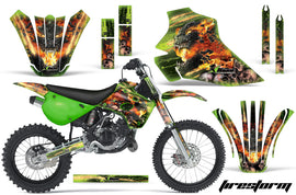 Dirt Bike Graphics Kit Decal Wrap For Kawasaki KX80 KX100 1995-1997 FIRESTORM GREEN-atv motorcycle utv parts accessories gear helmets jackets gloves pantsAll Terrain Depot