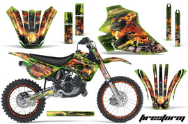 Graphics Kit Decal Wrap + # Plates For Kawasaki KX80 KX100 1995-1997 FIRESTORM GREEN-atv motorcycle utv parts accessories gear helmets jackets gloves pantsAll Terrain Depot