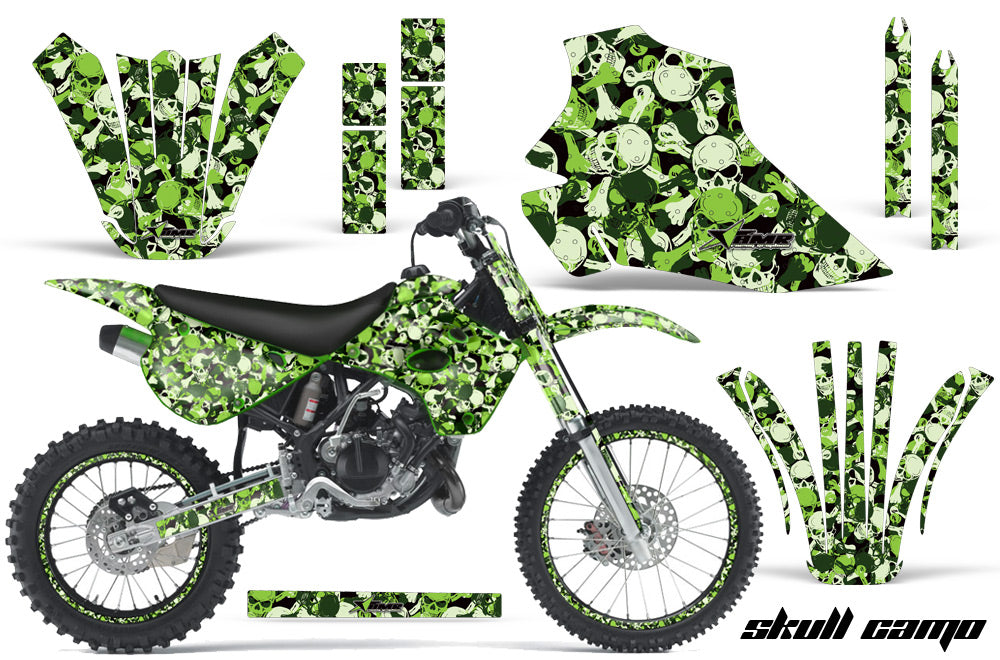 Graphics Kit Decal Wrap + # Plates For Kawasaki KX80 KX100 1995-1997 SKULL CAMO GREEN-atv motorcycle utv parts accessories gear helmets jackets gloves pantsAll Terrain Depot