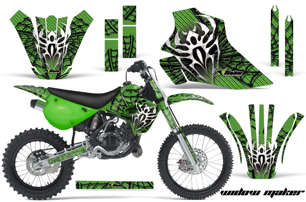 Dirt Bike Graphics Kit Decal Wrap For Kawasaki KX80 KX100 1995-1997 WIDOW BLACK GREEN-atv motorcycle utv parts accessories gear helmets jackets gloves pantsAll Terrain Depot