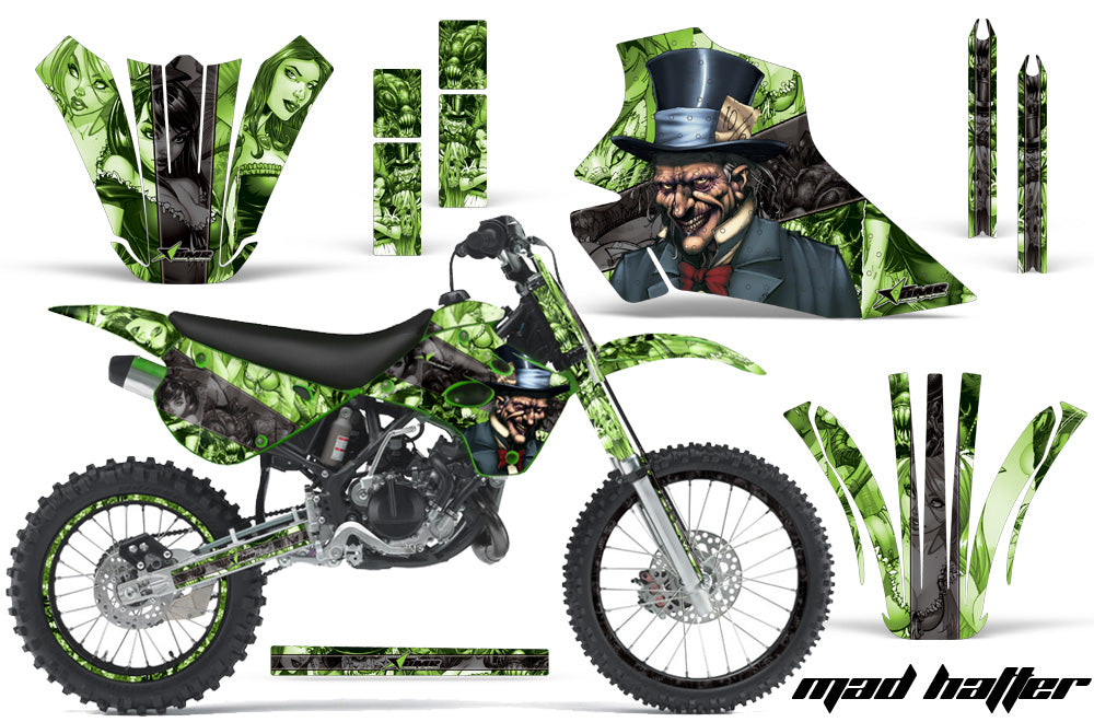 Graphics Kit Decal Wrap + # Plates For Kawasaki KX80 KX100 1995-1997 HATTER GREEN BLACK-atv motorcycle utv parts accessories gear helmets jackets gloves pantsAll Terrain Depot