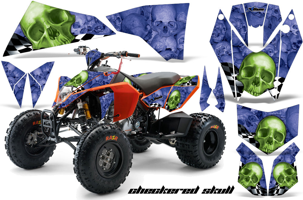 ATV Decal Graphics Kit Quad Wrap For KTM 450 450XC 525 525XC 2008-2013 CHECKERED GREEN BLUE-atv motorcycle utv parts accessories gear helmets jackets gloves pantsAll Terrain Depot