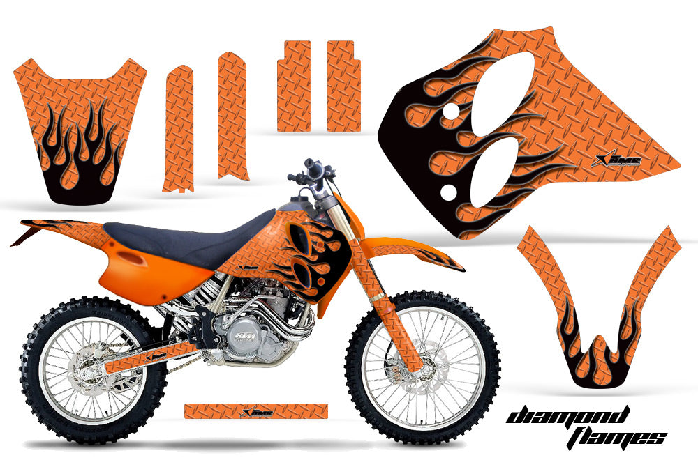 Dirt Bike Graphics Kit Decal Sticker Wrap For KTM SX/XC/EXC/LC4 1993-1997 DIAMOND FLAMES BLACK ORANGE-atv motorcycle utv parts accessories gear helmets jackets gloves pantsAll Terrain Depot