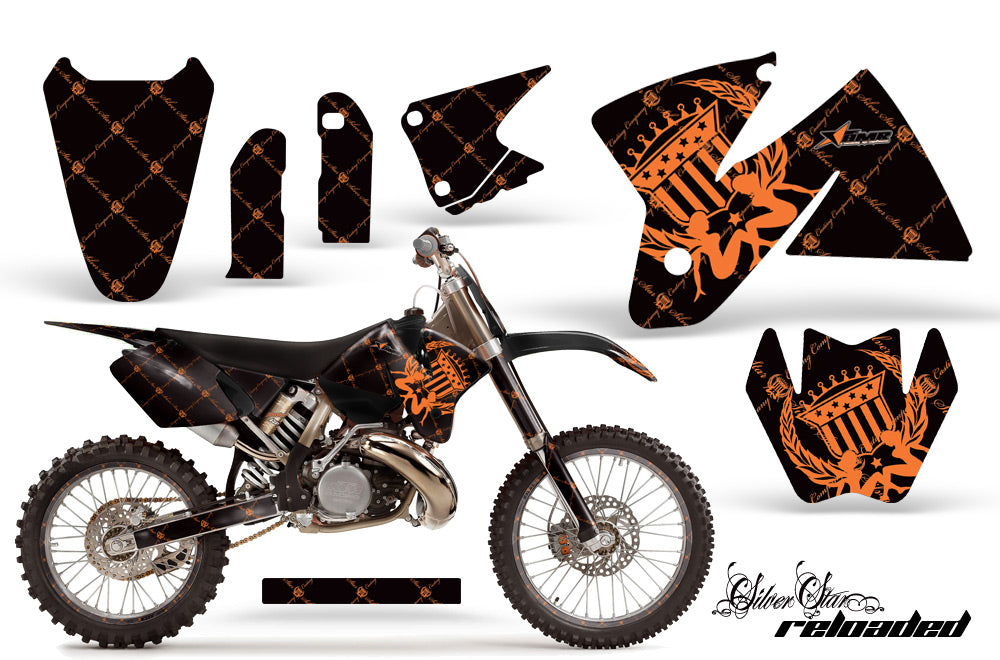 Graphics Kit Decal Sticker Wrap + # Plates For KTM SX/XC/EXC/MXC 1998-2001 RELOADED BLACK ORANGE-atv motorcycle utv parts accessories gear helmets jackets gloves pantsAll Terrain Depot