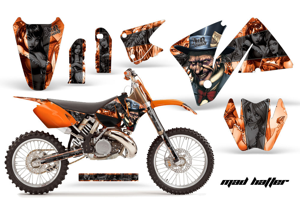 Dirt Bike Decal Graphic Kit Wrap For KTM EXC 200-520 MXC 200-300 2001-2002 HATTER BLACK ORANGE-atv motorcycle utv parts accessories gear helmets jackets gloves pantsAll Terrain Depot