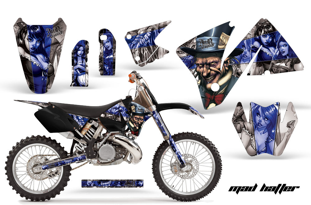 Dirt Bike Decal Graphic Kit Wrap For KTM EXC 200-520 MXC 200-300 2001-2002 HATTER BLUE SILVER-atv motorcycle utv parts accessories gear helmets jackets gloves pantsAll Terrain Depot