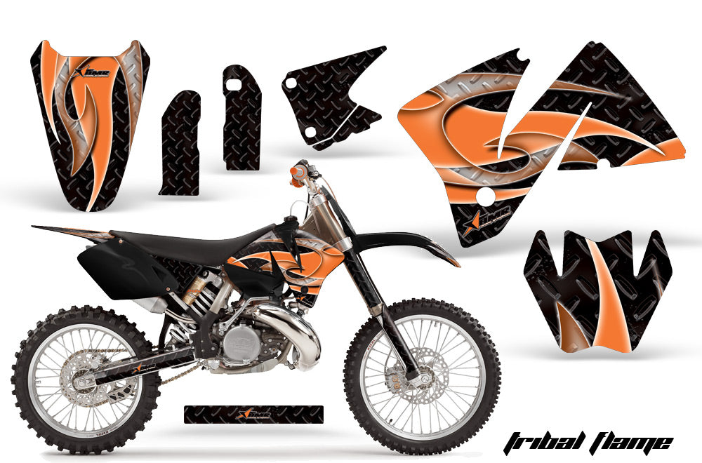 Dirt Bike Decal Graphic Kit Wrap For KTM EXC 200-520 MXC 200-300 2001-2002 TRIBAL ORANGE BLACK-atv motorcycle utv parts accessories gear helmets jackets gloves pantsAll Terrain Depot