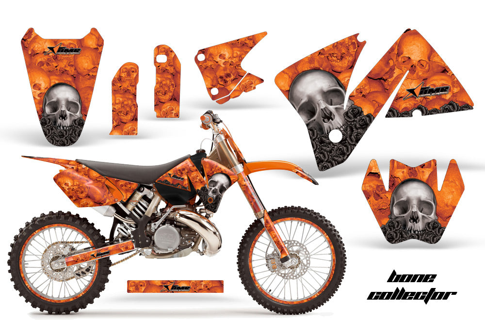 Graphics Kit Decal Wrap + # Plates For KTM EXC 200-520 MXC 200-300 2001-2002 BONES ORANGE-atv motorcycle utv parts accessories gear helmets jackets gloves pantsAll Terrain Depot