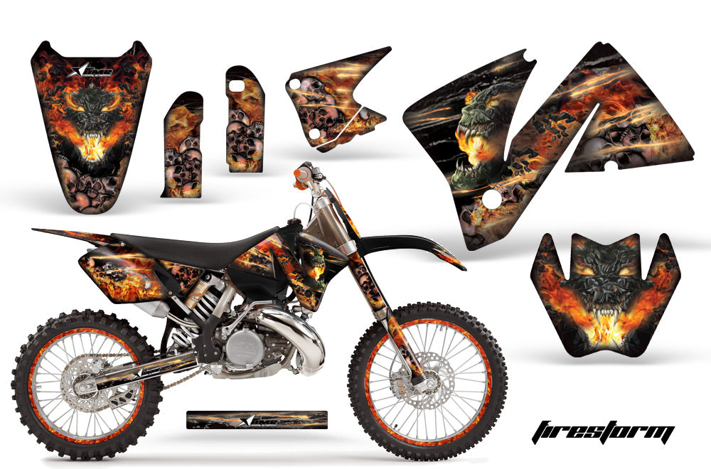 Graphics Kit Decal Wrap + # Plates For KTM EXC 200-520 MXC 200-300 2001-2002 FIRESTORM BLACK-atv motorcycle utv parts accessories gear helmets jackets gloves pantsAll Terrain Depot