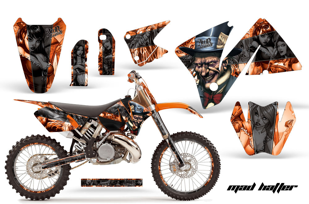 Graphics Kit Decal Wrap + # Plates For KTM EXC 200-520 MXC 200-300 2001-2002 HATTER BLACK ORANGE-atv motorcycle utv parts accessories gear helmets jackets gloves pantsAll Terrain Depot