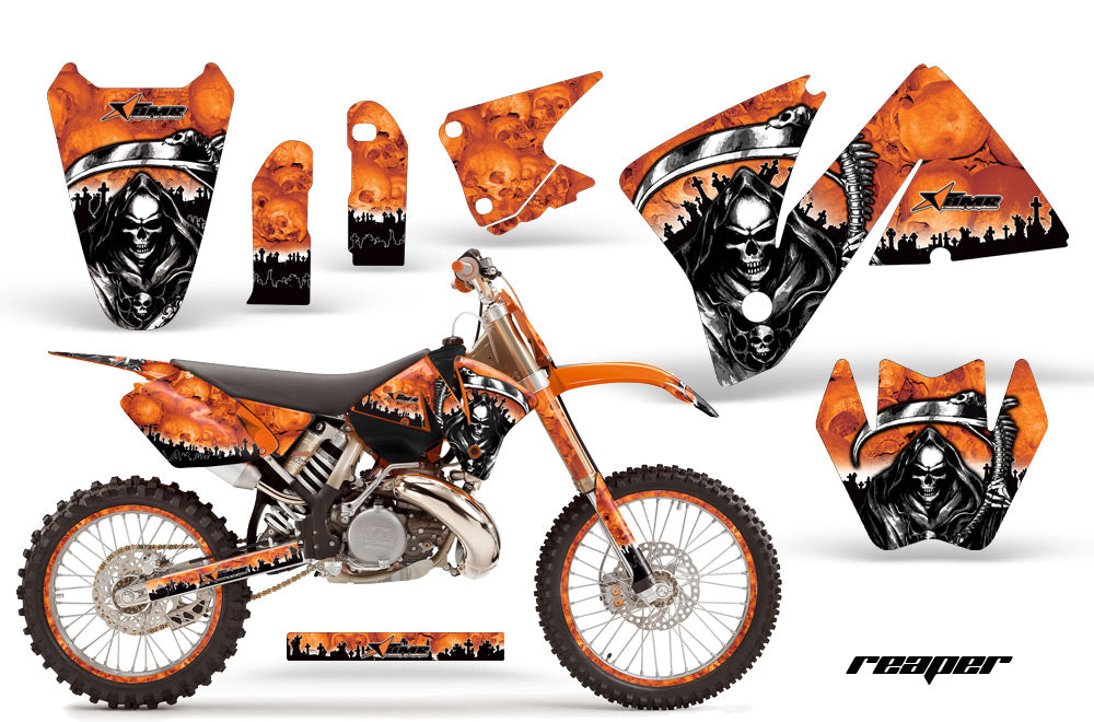 Graphics Kit Decal Wrap + # Plates For KTM EXC 200-520 MXC 200-300 2001-2002 REAPER ORANGE-atv motorcycle utv parts accessories gear helmets jackets gloves pantsAll Terrain Depot