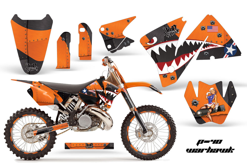 Graphics Kit Decal Wrap + # Plates For KTM EXC 200-520 MXC 200-300 2001-2002 WARHAWK ORANGE-atv motorcycle utv parts accessories gear helmets jackets gloves pantsAll Terrain Depot
