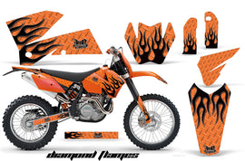 Dirt Bike Decal Graphic Kit Wrap For KTM EXC/SX/MXC/SMR/XCF-W 2005-2007 DIAMOND FLAMES BLACK ORANGE-atv motorcycle utv parts accessories gear helmets jackets gloves pantsAll Terrain Depot