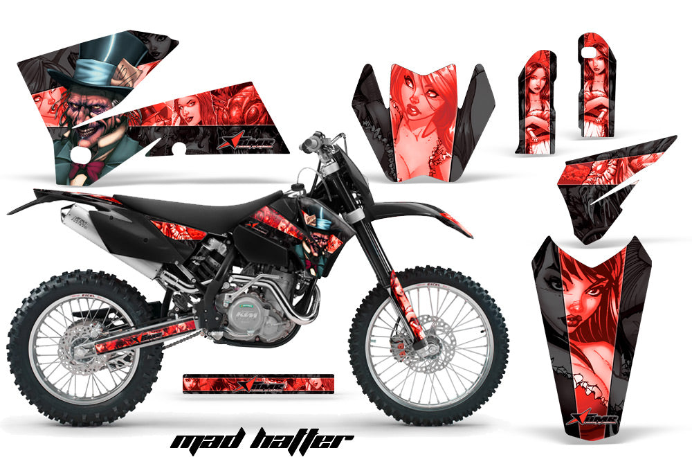 Dirt Bike Decal Graphic Kit Wrap For KTM EXC/SX/MXC/SMR/XCF-W 2005-2007 HATTER RED BLACK-atv motorcycle utv parts accessories gear helmets jackets gloves pantsAll Terrain Depot