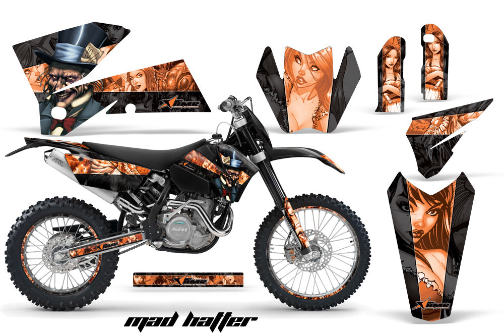 Graphics Kit Decal Wrap For KTM EXC/SX/MXC/SMR/XCF-W 2005-2007 HATTER ORANGE BLACK-atv motorcycle utv parts accessories gear helmets jackets gloves pantsAll Terrain Depot