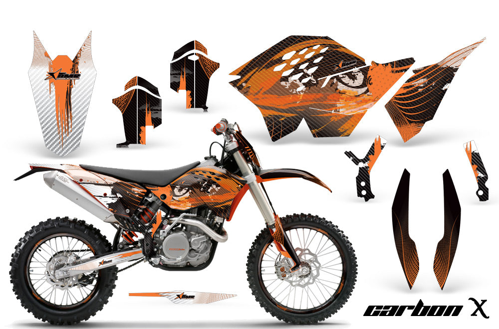 Graphics Kit Decal Wrap + # Plates For KTM SX/XCR-W/EXC/XC/XC-W/XCF-W 2007-2011 CARBONX ORANGE-atv motorcycle utv parts accessories gear helmets jackets gloves pantsAll Terrain Depot