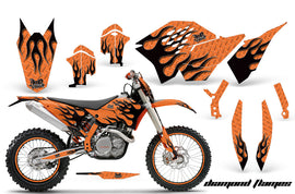 Graphics Kit Decal Wrap + # Plates For KTM SX/XCR-W/EXC/XC/XC-W/XCF-W 2007-2011 DIAMOND FLAMES BLACK ORANGE-atv motorcycle utv parts accessories gear helmets jackets gloves pantsAll Terrain Depot