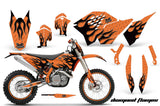 Graphics Kit Decal Wrap + # Plates For KTM SX/XCR-W/EXC/XC/XC-W/XCF-W 2007-2011 DIAMOND FLAMES BLACK ORANGE