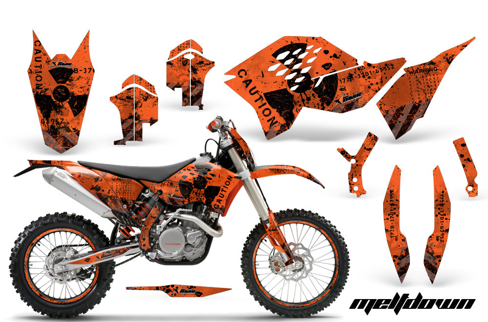 Graphics Kit Decal Wrap + # Plates For KTM SX/XCR-W/EXC/XC/XC-W/XCF-W 2007-2011 MELTDOWN BLACK ORANGE-atv motorcycle utv parts accessories gear helmets jackets gloves pantsAll Terrain Depot