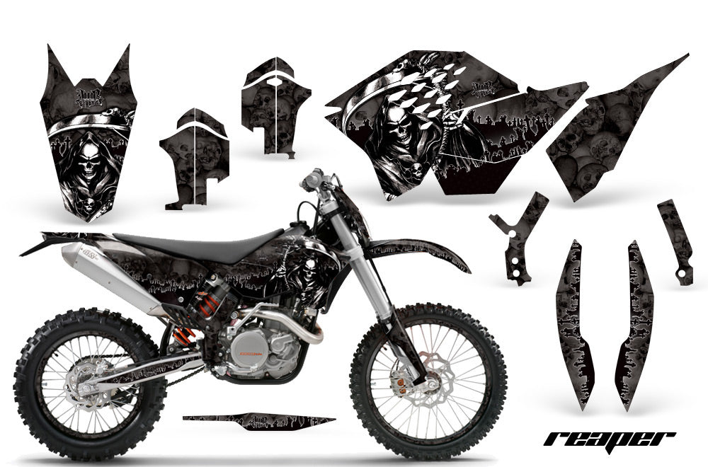 Graphics Kit Decal Wrap + # Plates For KTM SX/XCR-W/EXC/XC/XC-W/XCF-W 2007-2011 REAPER BLACK-atv motorcycle utv parts accessories gear helmets jackets gloves pantsAll Terrain Depot