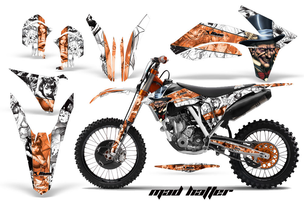 Dirt Bike Decal Graphics Kit Wrap For KTM SX/SX-F/XC/EXC/XFC-W 2011-2013 HATTER ORANGE WHITE-atv motorcycle utv parts accessories gear helmets jackets gloves pantsAll Terrain Depot
