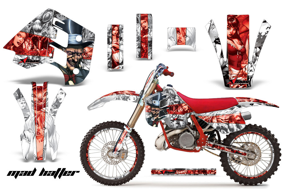 Graphics Kit Decal Wrap + # Plates For KTM EXC250 EXC300 MXC250 MXC300 1990-1992 HATTER RED WHITE-atv motorcycle utv parts accessories gear helmets jackets gloves pantsAll Terrain Depot