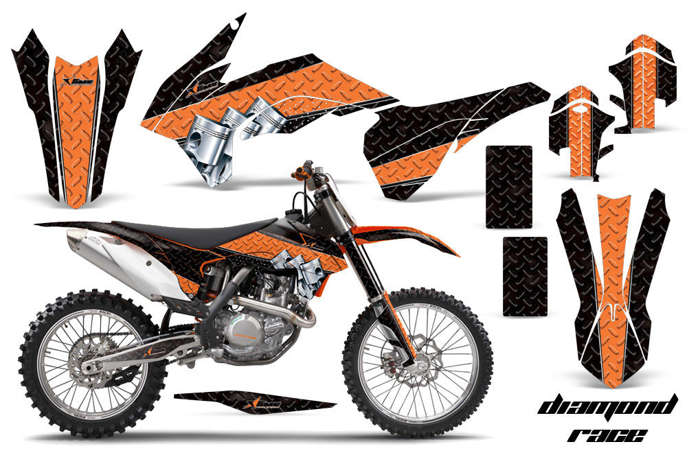 Graphics Kit Decal Wrap For KTM SX/SXF/XCF/EXC/TC-F/XC/XCF-W 2013-2016 DIAMOND RACE ORANGE BLACK-atv motorcycle utv parts accessories gear helmets jackets gloves pantsAll Terrain Depot
