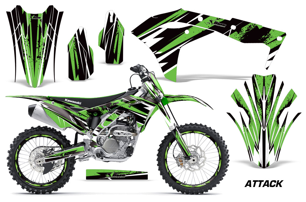 Graphics Kit Decal Sticker Wrap + # Plates For Kawasaki KXF250 2017-2018 ATTACK GREEN-atv motorcycle utv parts accessories gear helmets jackets gloves pantsAll Terrain Depot