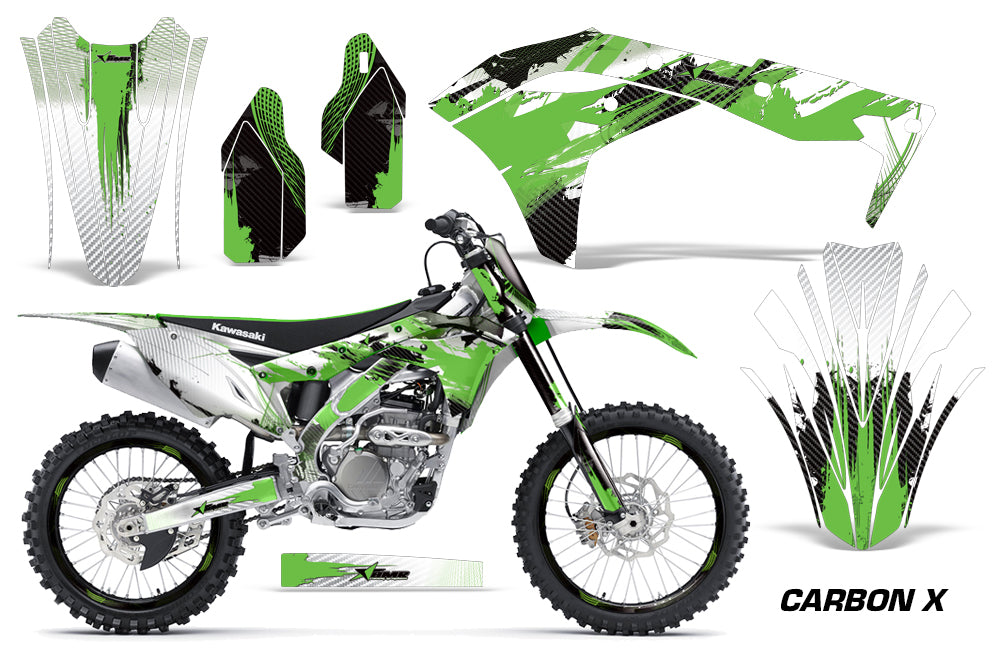 Graphics Kit Decal Sticker Wrap + # Plates For Kawasaki KXF250 2017-2018 CARBONX GREEN-atv motorcycle utv parts accessories gear helmets jackets gloves pantsAll Terrain Depot