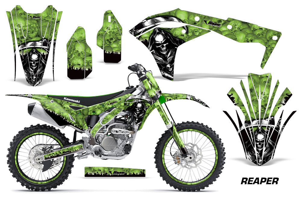 Graphics Kit Decal Sticker Wrap + # Plates For Kawasaki KXF250 2017-2018 REAPER GREEN-atv motorcycle utv parts accessories gear helmets jackets gloves pantsAll Terrain Depot