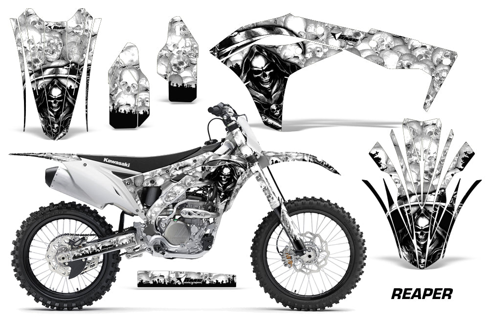 Dirt Bike Graphics Kit Decal Sticker Wrap For Kawasaki KXF250 2017-2018 REAPER WHITE-atv motorcycle utv parts accessories gear helmets jackets gloves pantsAll Terrain Depot
