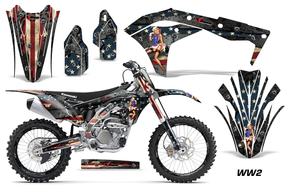 Graphics Kit Decal Sticker Wrap + # Plates For Kawasaki KXF250 2017-2018 WW2 BOMBER-atv motorcycle utv parts accessories gear helmets jackets gloves pantsAll Terrain Depot
