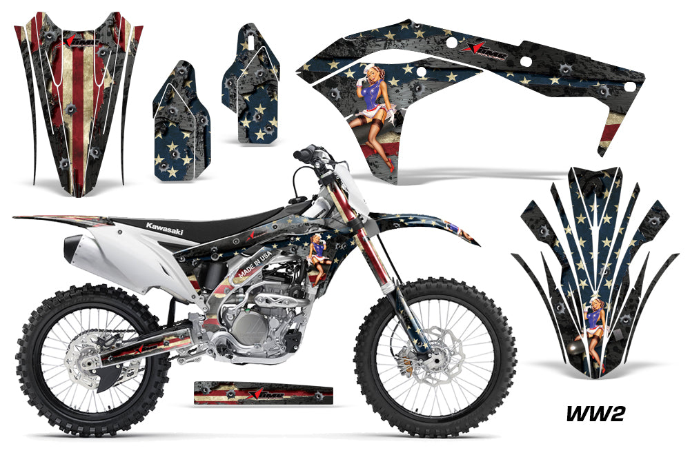 Dirt Bike Graphics Kit Decal Sticker Wrap For Kawasaki KXF250 2017-2018 WW2 BOMBER-atv motorcycle utv parts accessories gear helmets jackets gloves pantsAll Terrain Depot
