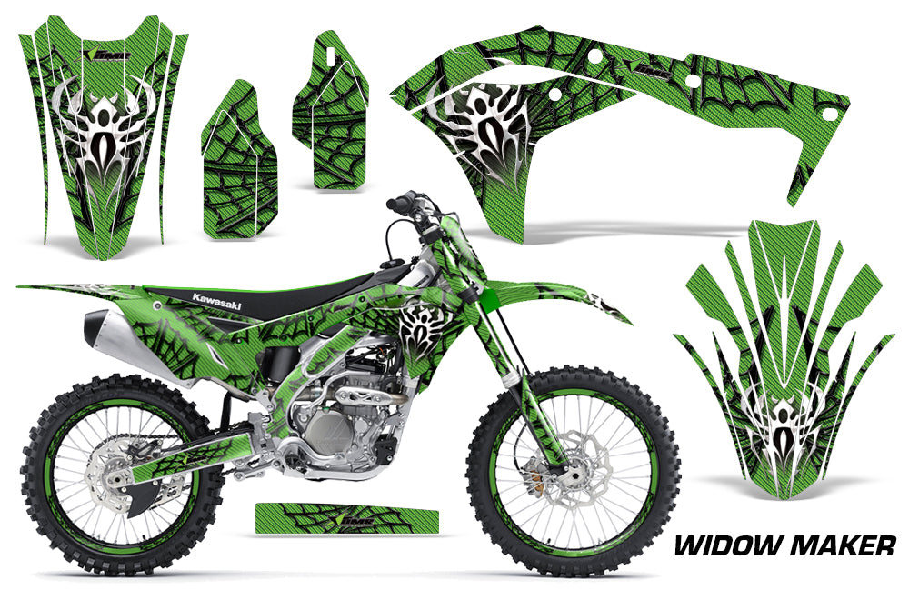 Graphics Kit Decal Sticker Wrap + # Plates For Kawasaki KXF250 2017-2018 WIDOW BLACK GREEN-atv motorcycle utv parts accessories gear helmets jackets gloves pantsAll Terrain Depot