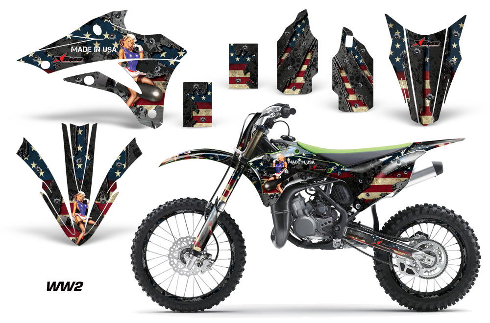 Graphics Kit Decal Wrap + # Plates For Kawasaki KX85 KX100 2014-2018 WW2 BOMBER-atv motorcycle utv parts accessories gear helmets jackets gloves pantsAll Terrain Depot