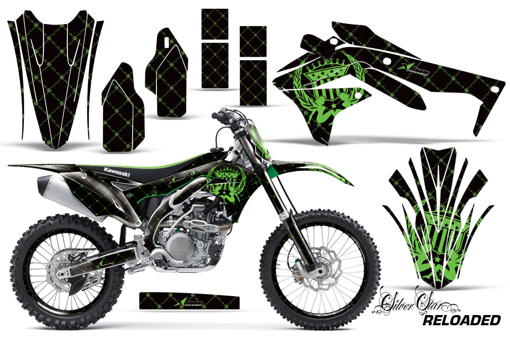 Graphics Kit Decal Sticker Wrap + # Plates For Kawasaki KXF450 2016-2018 RELOADED GREEN BLACK-atv motorcycle utv parts accessories gear helmets jackets gloves pantsAll Terrain Depot
