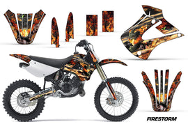 Dirt Bike Graphics Kit Decal Wrap For Kawasaki KX85 KX100 2001-2013 FIRESTORM BLACK-atv motorcycle utv parts accessories gear helmets jackets gloves pantsAll Terrain Depot