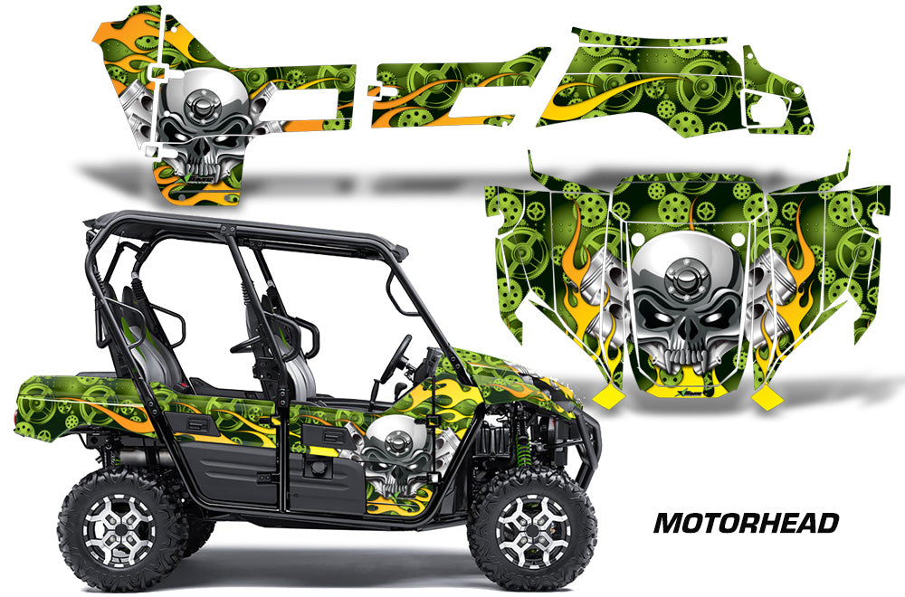 UTV Graphics Kit Decal Sticker Wrap For Kawasaki Teryx4 800 2016-2018 MOTORHEAD GREEN-atv motorcycle utv parts accessories gear helmets jackets gloves pantsAll Terrain Depot